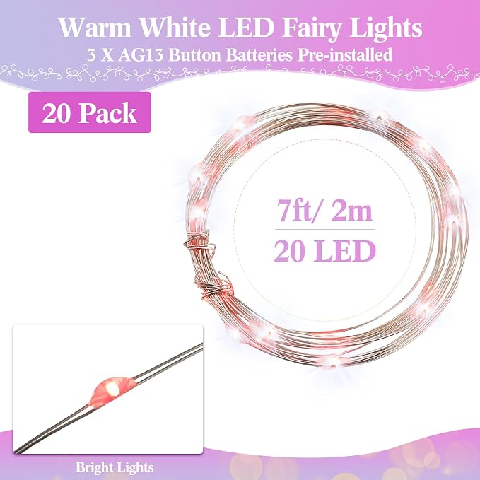 Tuanse 20 Pack LED Fairy Lights Colored Battery Operated String 3 Speed Modes 7 ft 20 LED Starry Wedding Decoration Waterproof Wire Twinkle Light for DIY Jar Bedroom Party Supplies (Colorful Color)