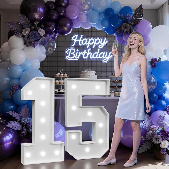 3FT Marquee Numbers 15 with Lights, Large Light Up Numbers Sign for 15th Birthday Party Decorations Backdrop, Anniversary Cardboard Big Mosaic Number 15