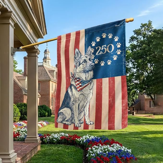 American Flag-Flagwix Patriotic German Shepherd Garden Flag - 250th Anniversary Paw Prints Betsy Ross Flag Decor, 3x5 ft. Flag-USA Premium Polyester