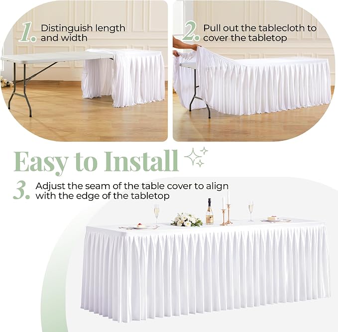 6 Packs White Satin Tablecloths Rectangle 6FT, Glitter Fitted Stretch Table Covers Wrinkle-Free Floor Length Shimmer Table Skirt for Weddings Parties Baby Shower Banquets Vendor Events