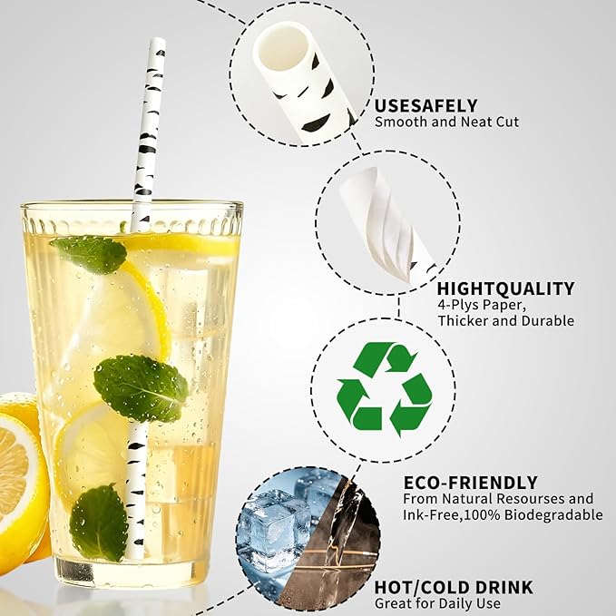 100 Pack Birch Bark Biodegradable Paper Straw for Birthdays, Weddings, Baby Showers Cyber Holiday 2019 Celebrations and Parties