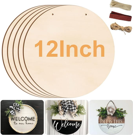 12 Inch Wood Circles for Crafts, 5Pcs Unfinished Wood Rounds for Cricut Projects, Burning, Painting, Door Hanger, DIY Wooden Crafts Gifts Holiday Mother's Day Home Decor(5PCS)