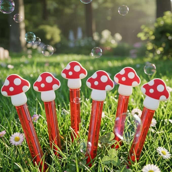 Shappy 48 Pcs Mushroom Party Favors Bubble Wands Bulk Wonderland Fairy Theme Stick Mushroom Party Goodie Bags Stuffers for Activity Use Birthday Gift Supplies