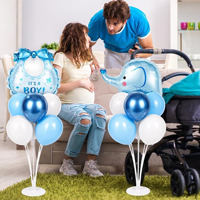 Elephant Baby Shower Decorations Party Balloons Stand Kit 2 Sets with Blue Elephant Foil Balloons Elephants It's a Boy Party Balloon Centerpieces for Tables for Boy Baby Shower Birthday Decorations