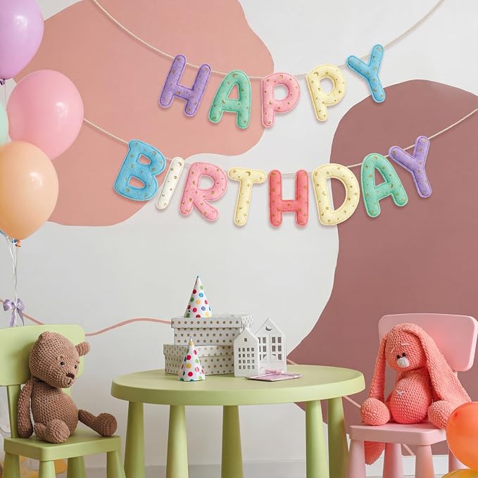 Mindsoft Felt Happy Birthday Garland Rainbow Banner Reusable Happy Birthday Sign Party Supply for Party Decor (Macaron Color,Candle)