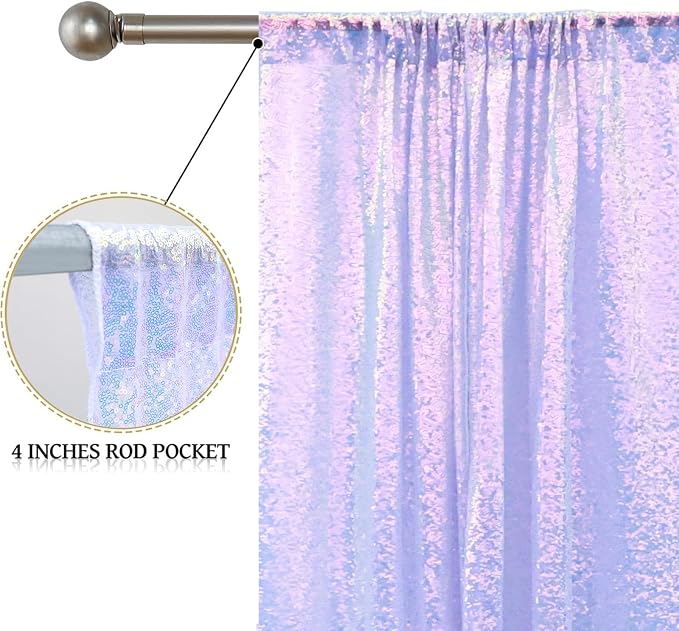 Sugargirl Mermaid Lavender Sequin Backdrop Curtain 2 Panels 2FTx8FT Glitter Mermaid Lavender Background Drapes Sparkle Photography Backdrop for Party Wedding Birthday Wall Decoration