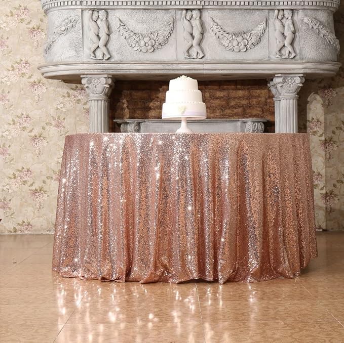 Juya Delight Rose Gold Sequin Tablecloth Round 50-Inch for Wedding Birthday Party Festival Dessert Table Decoration