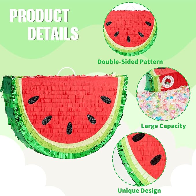 WERNNSAI Watermelon Piñata - Fruit Theme Summer Birthday Party Decorations Kids Fruit Piñata with Blindfold and Bat for Summer Tropical Party Supplies Fiestas Carnival Game