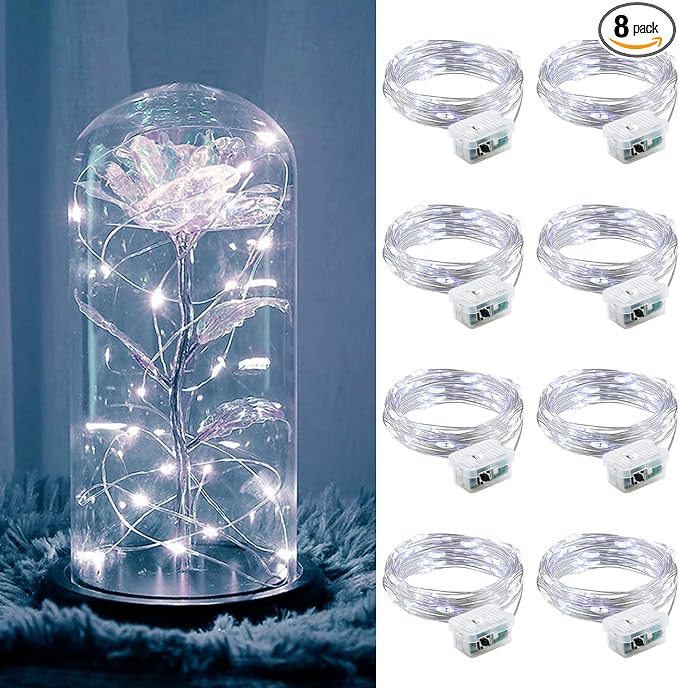 ZGWJ 8 Pack Fairy Lights Battery Operated, 7ft 20 Mini LED Fairy String Lights Silver Wire 3 Modes for DIY, Parties, Wedding, Bedroom, Halloween Christmas Decoration Silver White