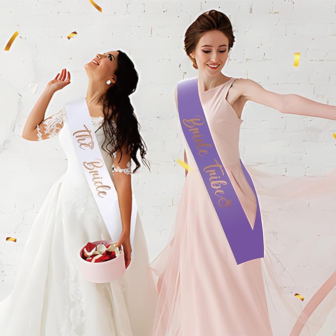 PartyGifts&beyond Bachelorette Party Favors Bride to Be Sash and Veil Set Bachelorette Sashes Bridal Shower Gifts Bride Tribe Sash (Lavender, 11pcs)