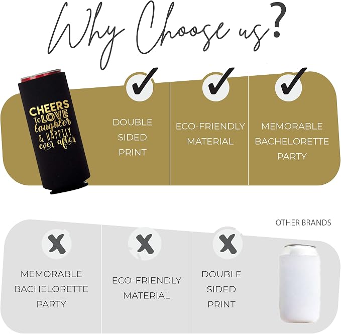 Wedding Can Cooler Decorations Set of 12 - Cheers to Love Laughter and Happily Ever After, Wedding Rehearsal Dinner Decorations - Bridal Showers, Engagement Party Favors for Guests and Supplies