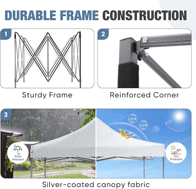 OLIXIS 10x10 FT Pop Up Canopy Tent, Sun Shade Instant Canopy with Windproof Sand Bags, Heavy Duty Portable Outdoor Shelter for Beach Yard Party Events, Bright White