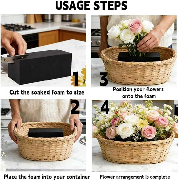 8 Piece Reusable Floral Foam Blocks black, 11.8 x 4.7 x 2 Inch, Water Resistant, for Artificial Flower Arrangements, Outdoor Planters, Wedding Decor (8, 11.8 x 4.7 x 2)