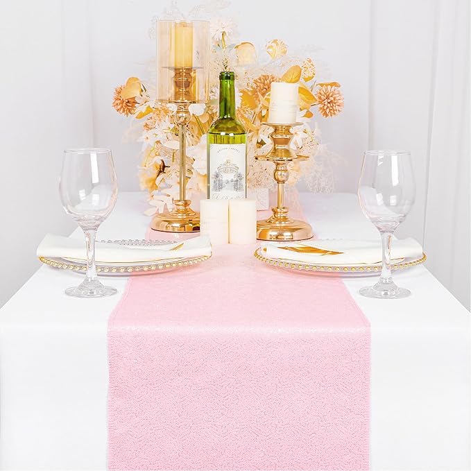ShinyBeauty Light Pink Table Runner 108 Inches Long, Sequin Table Runners 10 Pack of 12 X108 Baby Pink Runners for Tables,Glitter Table Linen for Party,Outdoor,Dining Decor