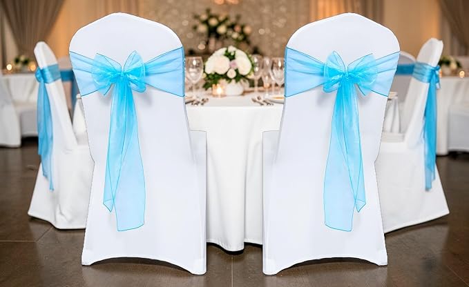 MDS® Pack of 250 Organza Chair Sashes for Wedding Decoration, Reusable Sheer Chair Bows for Banquet Chair Cover, Reception, Bridal Shower, Baby Shower, Birthday Party & Special Events - Turquoise