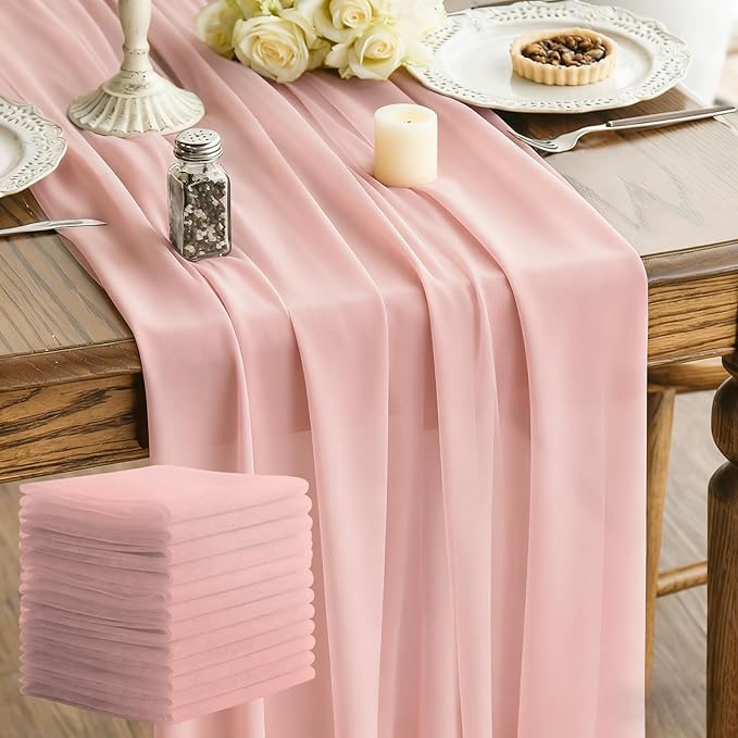 Premium Shimmery Sheer Chiffon Table Runner 35x120 Inches 12 Pack Bulk for Birthday Party Bulk Dining Table Decor