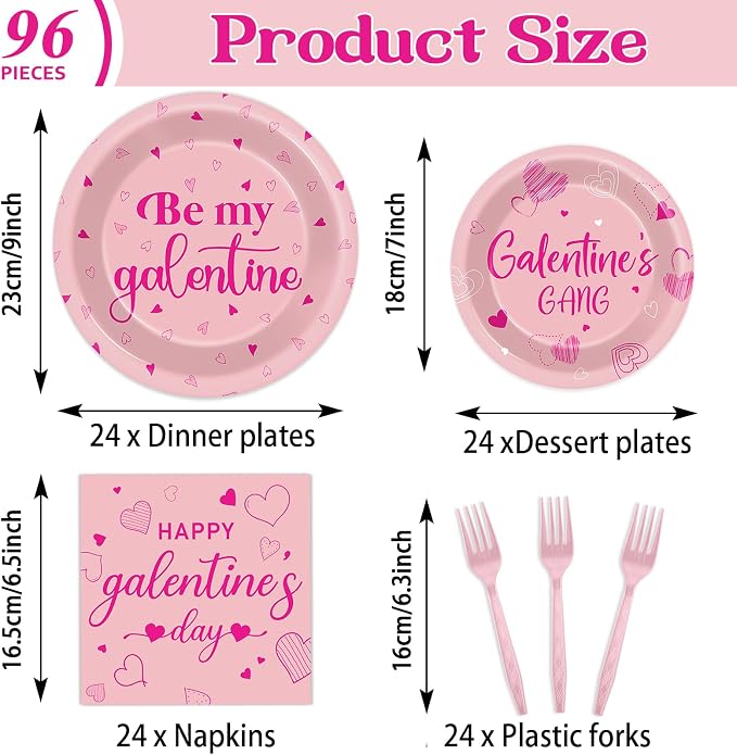 96 PCS Galentine's Day Party Decorations Be My Galentine Tableware Set Happy Galentine's Day Paper Plates Napkins Disposable Valentines Party Supplies for Girls Ladies Valentines Parties Favor