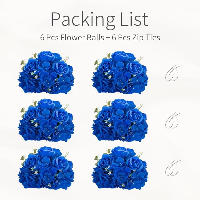 Blue Flowers Balls for Centerpieces: 6 PCS 11.8" Diam Flower Centerpieces for Tables in Wedding Reception Decorations Arrangement for Party Celebration Planners