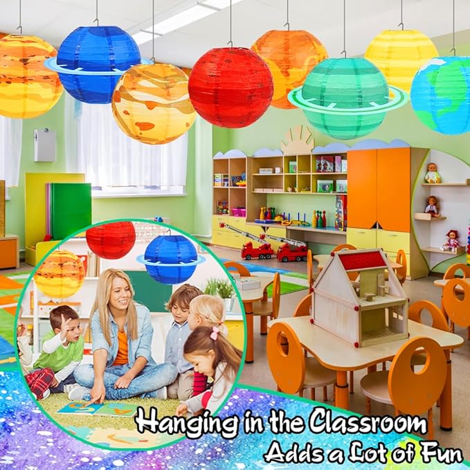 Space Planet Paper Lanterns 8PCS Solar System Hanging Decor Out of This World Outer Space Party Decorations for Kids Astronaut Theme Party Supplies Galaxy Earth Home Birthday Decorations