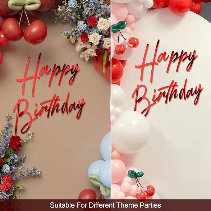 Yousoontic Happy Birthday Sign for Backdrop Large Happy Birthday Sticker Letter Acrylic Mirror Decal for Balloon Arch Wall Kpop Party, Peel Off Acrylic Film(23 x 20 Inches,Classic,Red)