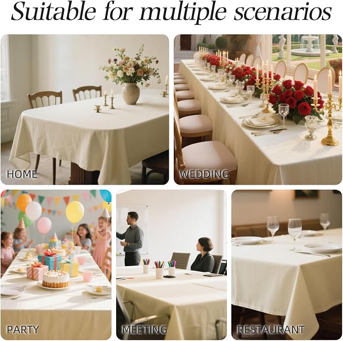 WIGENIUS 2 Pack Ivory Table Cloth Rectangle Tablecloths 60X84 Inch,Polyester Table Cloth for 4 Foot Rectangle Tables,Wrinkle Resistant Washable Fabric Table Covers for Party,Wedding Banquet