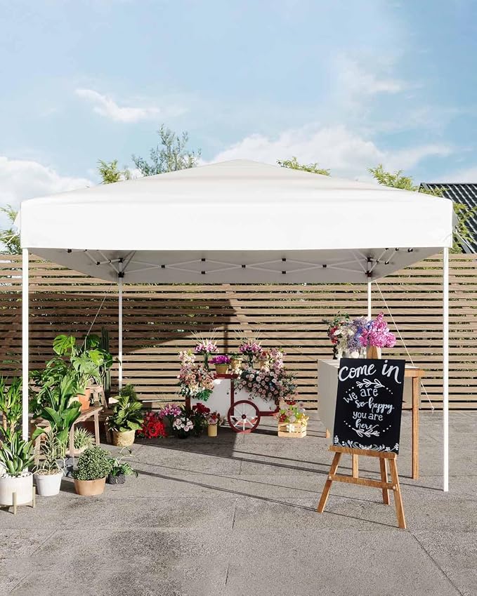 10x10 Pop Up Canopy Tent, Easy Up Canopy with 3 Adjustable Height, Outdoor Sun Shade with 4 Sandbags & Carrying Bag for Camping, Parties,Outdoor Events - White