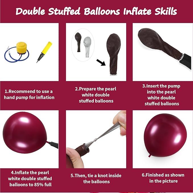 108Pcs Burgundy Double Stuffed Balloons Different Size, 18/12/10/5 inch Maroon Wine Red Balloons Garland Arch kit for Birthday Mother Day Baby Shower Wedding Party Decorations