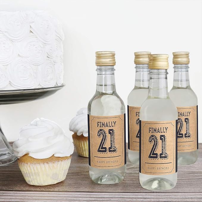 Big Dot of Happiness Finally 21-21st Birthday - Mini Wine and Champagne Bottle Label Stickers - Birthday Party Favor Gift for Women and Men - Set of 16