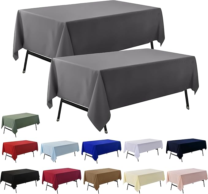 2-Pack 60x144 inch Grey Table Cloths, Solid Stain and Wrinkle Resistant Oblong Tablecloth, Premium Plain Weave Polyester Fabric Rectangle Table Linen Covers for Hotel, Banquet