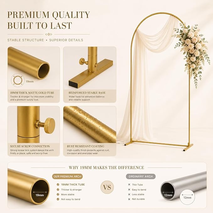 Gold Wedding Arch Backdrop Stand Set of 2, 7.2FT & 6FT Metal Arch Backdrop for Wedding Ceremony, Balloon Garland & Baby Shower Backdrop, Bridal Shower Decor, Arcos para Decoracion de Fiestas