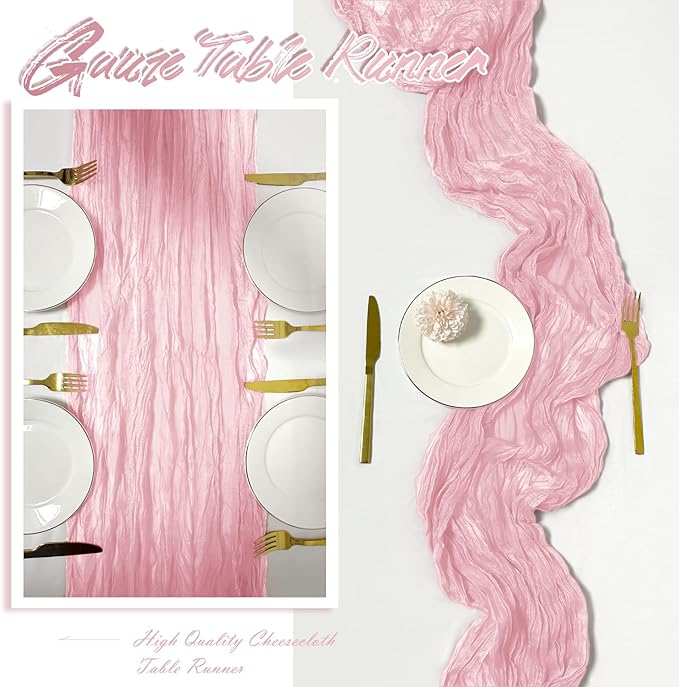 30 Pack Light Pink Cheesecloth Table Runner 17 x 108 inch Cheese Cloth Table Runners 9ft Pink Table Runner Rustic Romantic Sheer Gauze Runner for Wedding Party Baby Shower Table Decoration