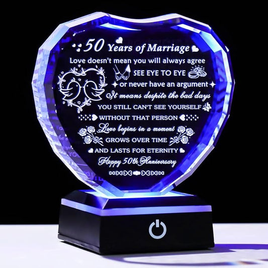 Arikyrist 50th Wedding Anniversary Crystal Gifts for Couple Parents, Laser Engraved 50 Years Anniversary Heart Keepsake Gifts for Wife Husband, Romantic 50 Year of Marriage Gift for Him Her Friends