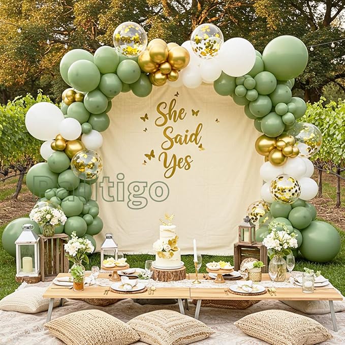 Green Balloon Garland Kit with Sage and Olive Balloons - 112pcs Sage Green Balloons with Gold Butterfly for Weddings, Baby Showers, Birthdays, and Jungle/Tropical Theme Decorations