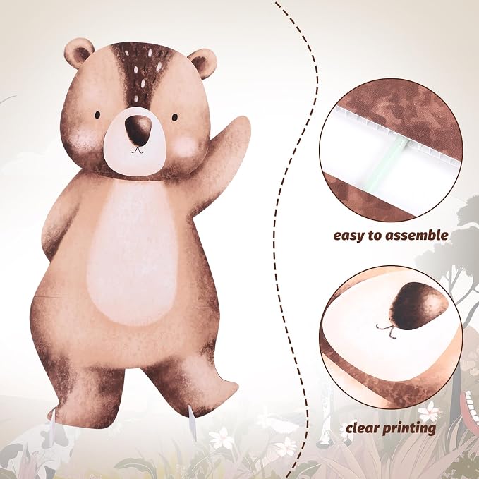 Leinuosen 3 Pcs Large Woodland Animals Baby Shower Decorations Set 23-35 Inch Woodland Party Stand Decoration Bear Fox Deer Cardboard Cutouts Forest Theme Photo Booth Prop for Nursery Birthday Party