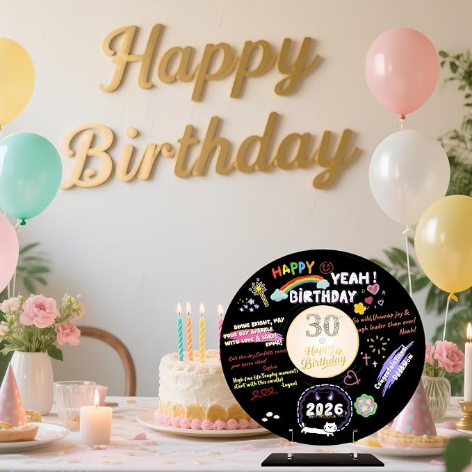 ReeGii Vinyl Record Guest Book for Birthday Decorations - Large 11.6"x11.6" Birthday Party Sign Poster with 12 Pens,Unique Keepsake Gift for Friends and Family