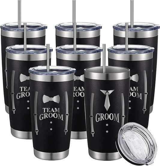 TEAM GROOM Groomsmen Gifts Tumblers with Lid and Straw 8 Pcs Bachelor Party Gifts Groomsmen Cups(Team Groom)