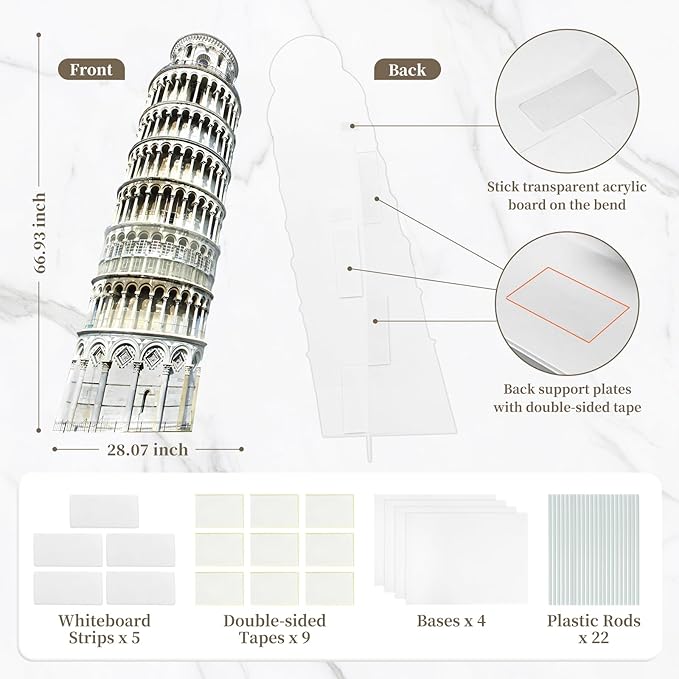 70.8" Tower of Pisa Cardboard Cutout Tower of Pisa Stand Up Cutout Life-Size Italy Photo Booth Prop Backdrop Sign Italian Landmark for Italy Theme Birthday Party Cultural Educational Display