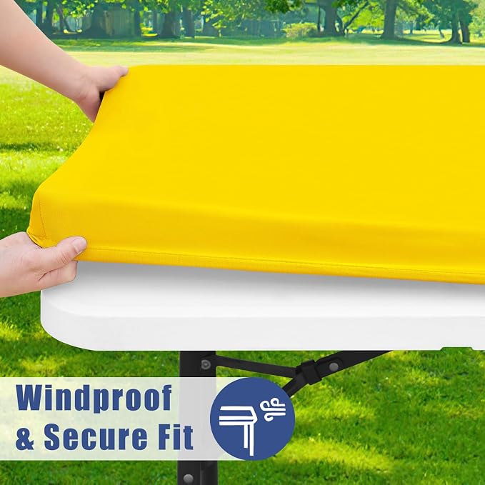 Moosfor Spandex 5 Foot Rectangle Table Cloth 4 Pack, Elastic Fitted Tablecloths for Picnic, Stretch Washable Patio Table Cover for Outdoor, Camping, Banquet and Parties (Yellow, 30"x60")