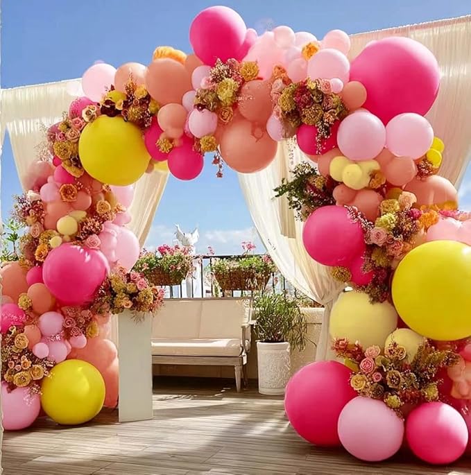 Pink Yellow Balloon Arch Double Stuffed Baby Pink Peach Balloons Different Sizes Colorful Balloon Garland For Birthday Baby Shower Spring Wildflower Wedding Home Decorations