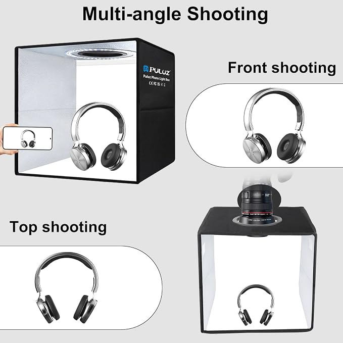 PULUZ 12x12 inch Professional Light Box Photography, Portable Folding Dimmable Shooting Tent Kit with CRI >95 White Lighting 120 LEDs Beads with 6 Colors Photo Backdrops for Products Display