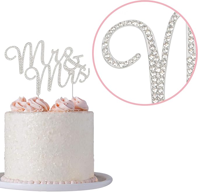 Mr and Mrs Wedding Cake Topper - Premium Silver Metal - Sparkly Wedding Bridal Shower or Anniversary Cake Topper - Now Protected in a Box