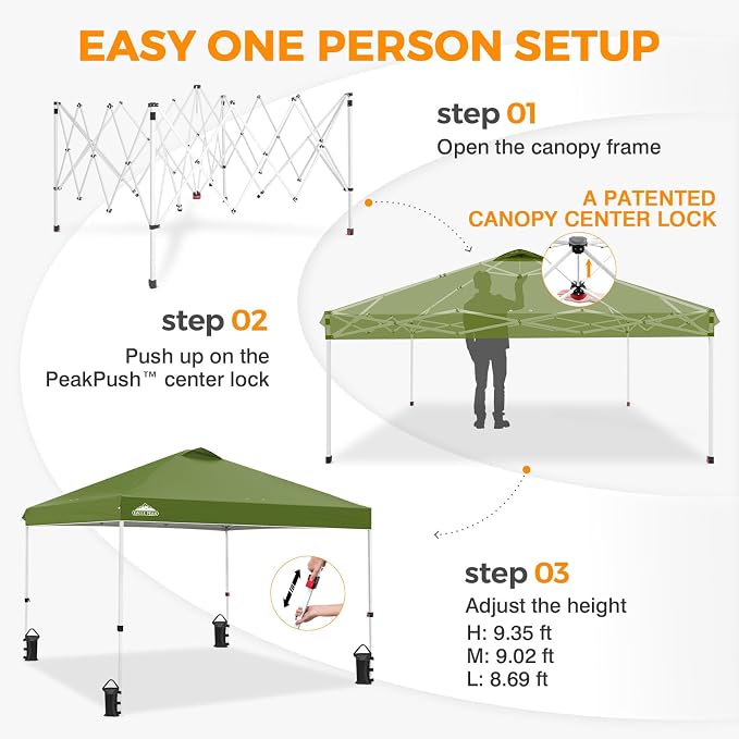 EAGLE PEAK Pop Up Canopy Tent with Wheeled Carry Bag, 8 Stakes, 4 Ropes, 4 Weight Bags, Easy Set Up Tent Canopy, 10x10 ft, 100sqft of Shade, Grass Green