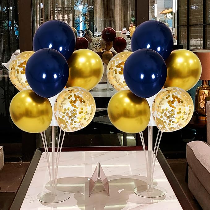 ZJDHPTY 4 Set Blue and Gold Balloon Stand Table Centerpieces Party Decor | Graduation Decorations,70th 60th 50th Birthday Retirement Decor,Prom Anniversary Wedding New Years Eve Party Supplies