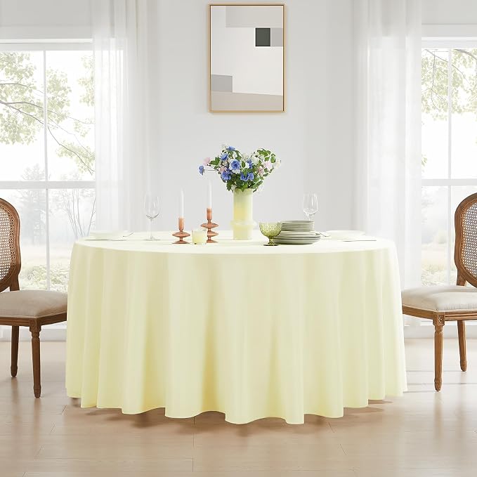 Round Tablecloths 2 Pack 120 Inch Ivory Tablecloth Linen Polyester Table Clothes Cover for Dining Table Banquets Buffet Parties and Wedding