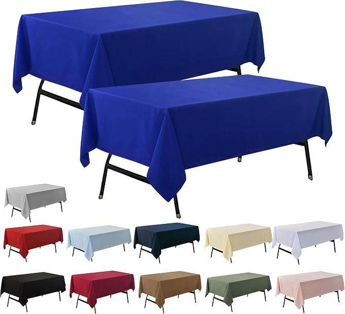 2-Pack 60x84 inch Royal Blue Table Cloths, Solid Stain and Wrinkle Resistant Oblong Tablecloth, Premium Plain Weave Polyester Fabric Rectangle Table Linen Covers for Hotel, Banquet