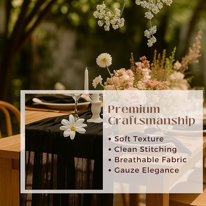 3 Pack Black 10FT Cheesecloth Table Runner 120 Inch Rustic Boho Gauze Cheese Cloth Table Runner for Wedding Baby Shower Bridal Shower Birthday Party Home Decorations