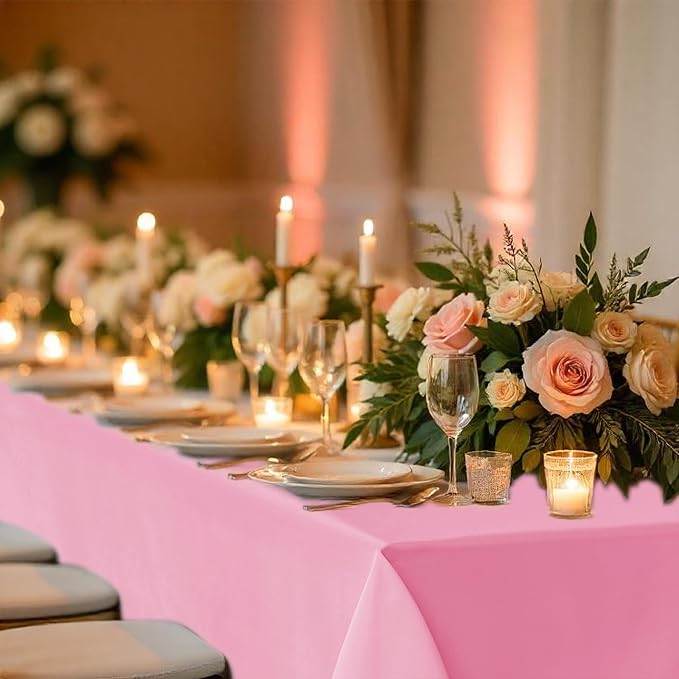 Fitable 8 Pack Rectangle Tablecloths: Stain Resistant Wrinkle Free Table Clothes, Washable Reusable Polyester Table Covers for Wedding Party Birthday Banquet Reception(Pink, 60x102 Inch)