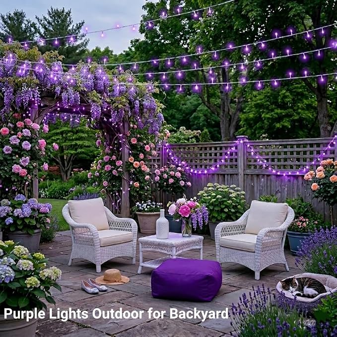 JMEXSUSS 99Ft Purple Halloween Lights, 300 LED Purple Christmas String Lights Clear Wire, Fairy Lights Indoor Outdoor Yard Tree Xmas Spooky Halloween Party Decor (Non-Connectable)