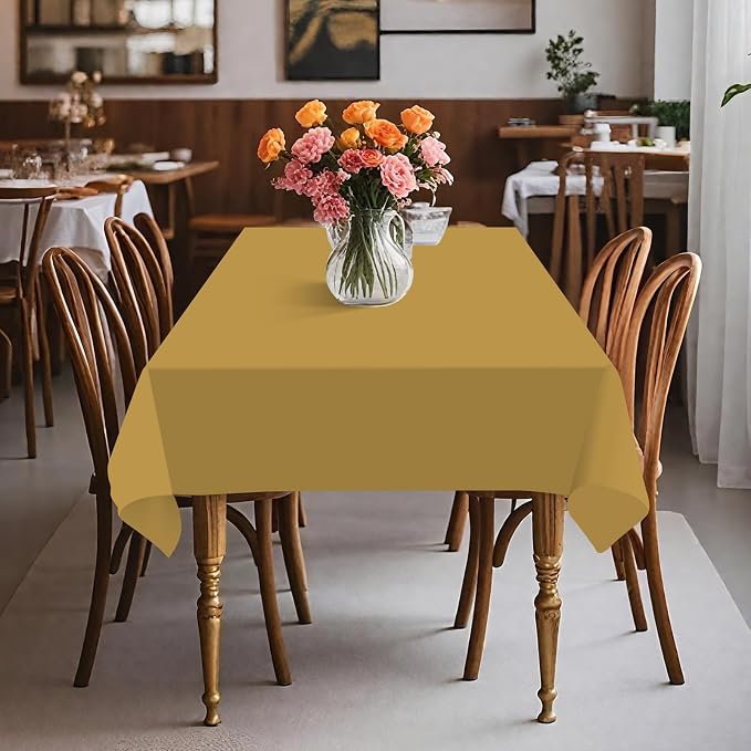 54IN X 160FT Plastic Table Cover Roll with Cutter Box, Cut to Size Plastic Table Cloths for Parties, Birthday, Disposable Tablecloth Roll for All Shape Tables (Gold, 54 Inch X 160 Feet)
