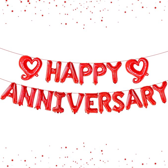 KatchOn, Red Happy Anniversary Balloons Letters - Huge, 18 Inch | Hook Red Heart Balloons | 1000 Pcs Artificial Red Rose Petals - Silk, Fake Rose Petals for Romantic Night for Her Set